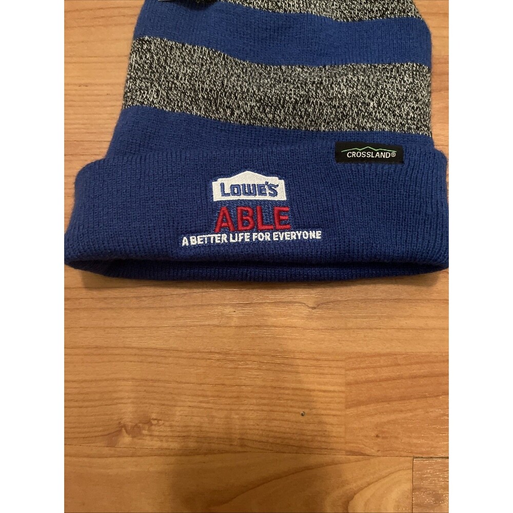 Lowes Knit Beanie Toboggan Winter Hat Cap Adult Blue Striped Gray - Picture 5 of 12
